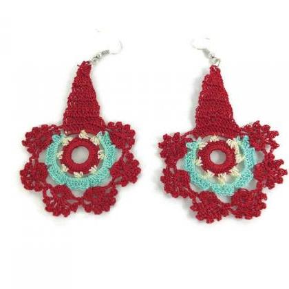 Colorful Crochet Earrings, Oya Lace..