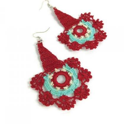 Colorful Crochet Earrings, Oya Lace..