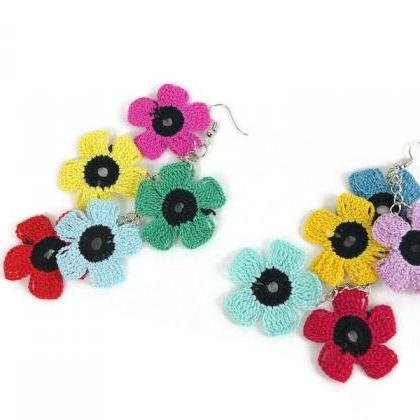 Colorful flower Crochet Earrings, F..