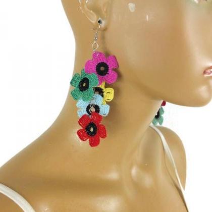 Colorful flower Crochet Earrings, F..
