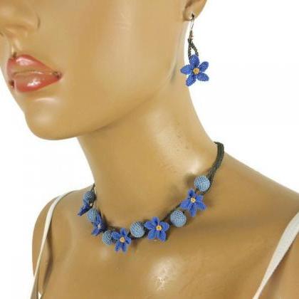 Needle Lace Necklace And Earring Set, Turkish Oya..