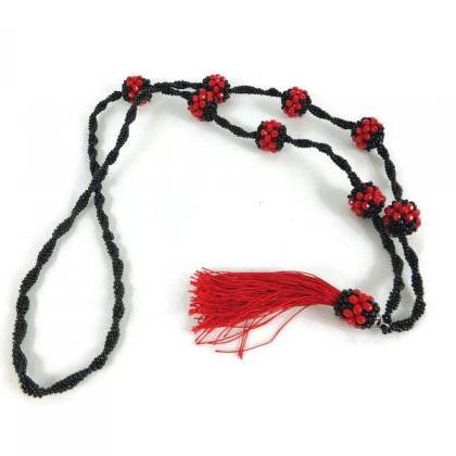 Red and Black Bead Crochet Necklace..