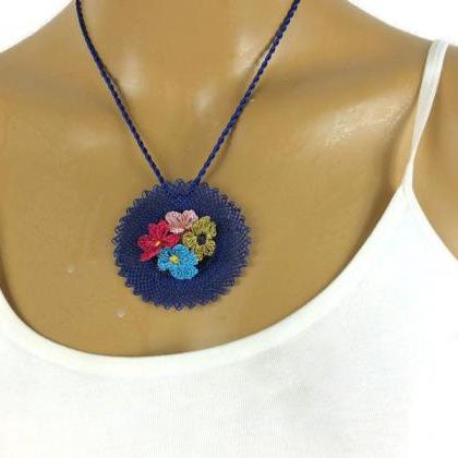 Sax Blue Crochet Necklace with Flow..