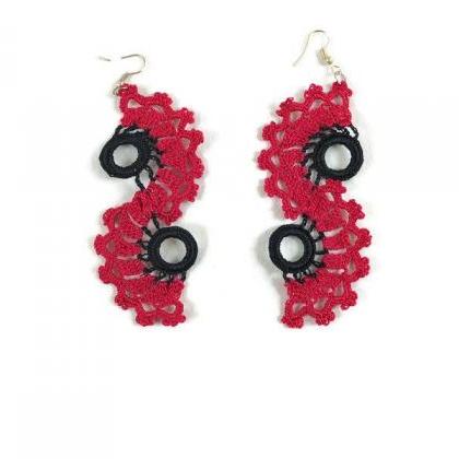 Hot Pink and Black Spiral Earrings,..
