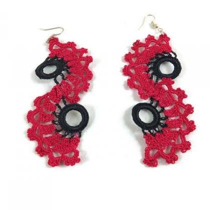 Hot Pink and Black Spiral Earrings,..