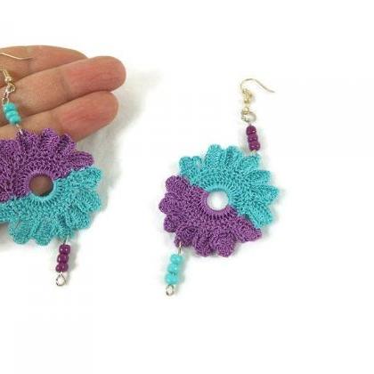 Purple and Blue Flower Earrings , C..