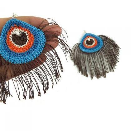 Crochet Earrings, Simple Boho Earrings Peacock..