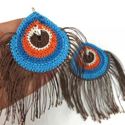 Crochet Earrings, Simple Boho Earrings Peacock..