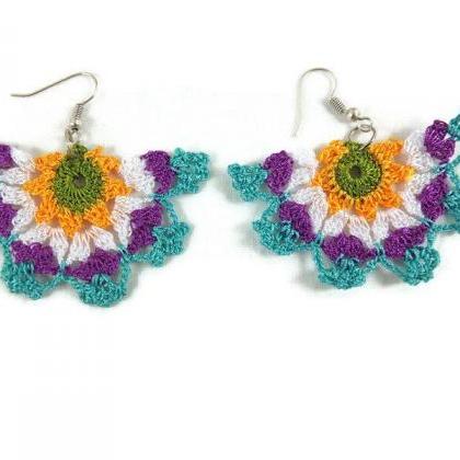 Hand Crochet Colorful Lace Flower Earrings,..