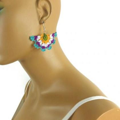 Hand Crochet Colorful Lace Flower Earrings,..