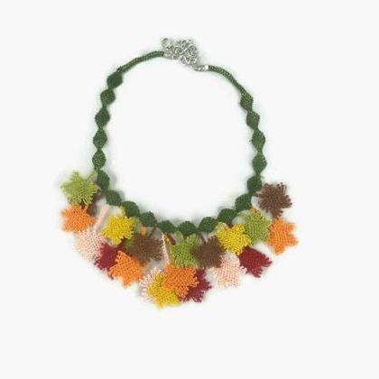 Crochet Necklace Crocheted Leaves C..