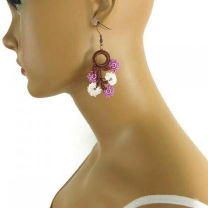 Pink and White Flower Earrings , Cr..