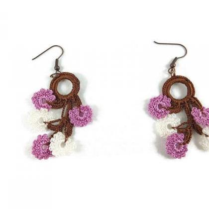 Pink and White Flower Earrings , Cr..