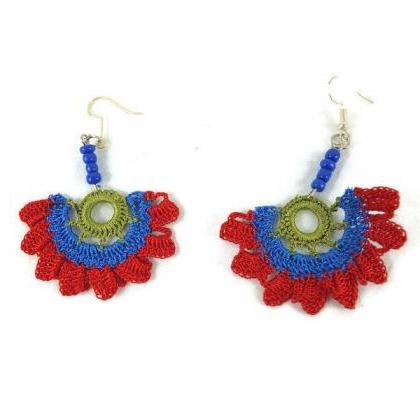 Red and Blue Flower Earrings , Croc..