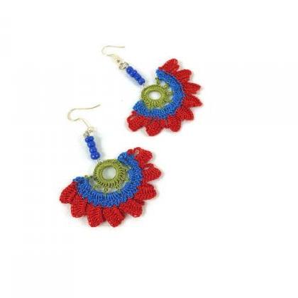 Red and Blue Flower Earrings , Croc..