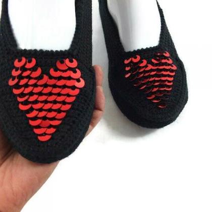  Hand Crochet Black Slippers for Wo..
