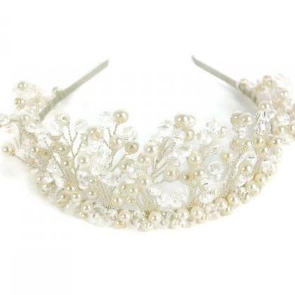 Bridal Tiara, Wedding Pearl Headban..