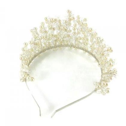 Bridal Tiara, Wedding Pearl Headband, Crystal..