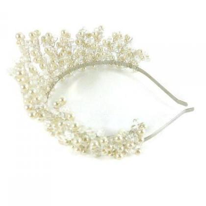 Bridal Tiara, Wedding Pearl Headband, Crystal..