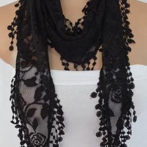 Black lace scarf , black cowl with ..