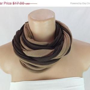 Brown And Taupe Infinity Scarf, Long Ring Scarf,..