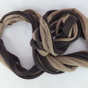 Brown And Taupe Infinity Scarf, Long Ring Scarf,..