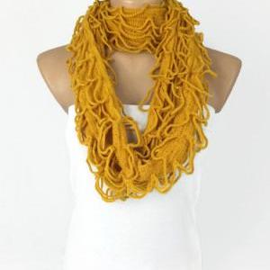 knit infinity scarf, mustard yellow..