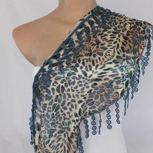 Green chiffon scarf, leopard print ..