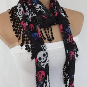 Skulls scarf , black fashion scarf,..