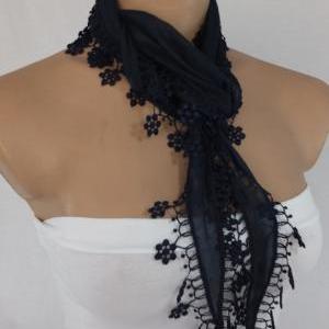 Navy blue cotton scarf, woman fashi..