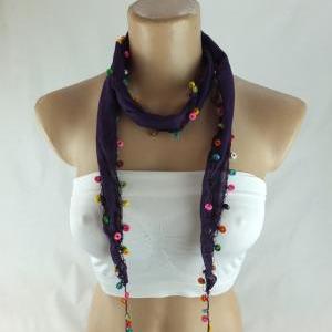 Beaded Scarf, Cotton Cowl With Beaded Trim,..