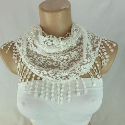 cream ivory lace scarf , off white ..