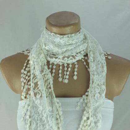 cream ivory lace scarf , off white ..
