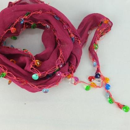 Pink Scarf, Beaded Scarf, Yellow Cotton Cowl,..