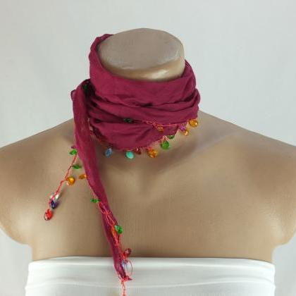 Pink Scarf, Beaded Scarf, Yellow Cotton Cowl,..