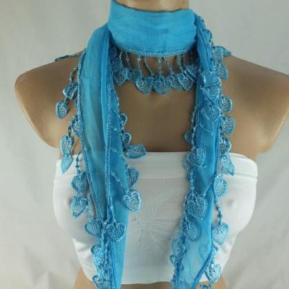 Light Blue Scarf, Cotton Scarf,cowl With Polyester..