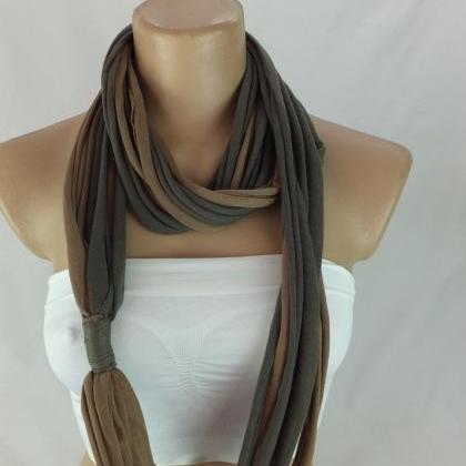 Infinity Scarf, Khaki Green And Taupe Long Ring..