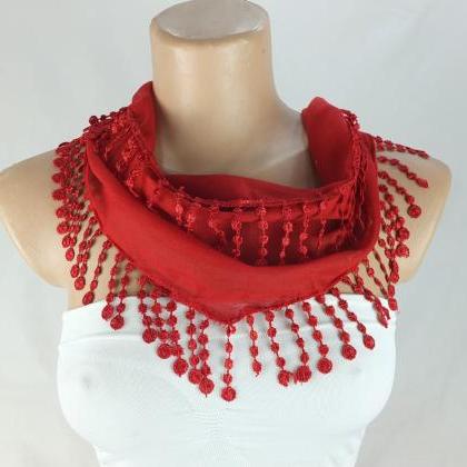 Dark Red Scarf, Cotton Scarf, Cowl With Polyester..
