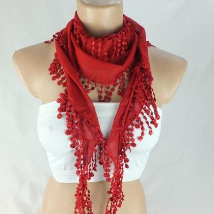 Dark Red Scarf, Cotton Scarf, Cowl With Polyester..
