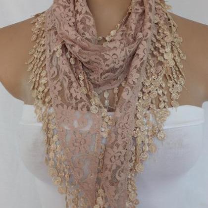 Tan Lace Scarf , Beige Scarf With Lace Trim,summer..