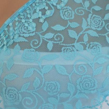 Light Blue Lace Scarf , Cowl With Lace Trim,summer..