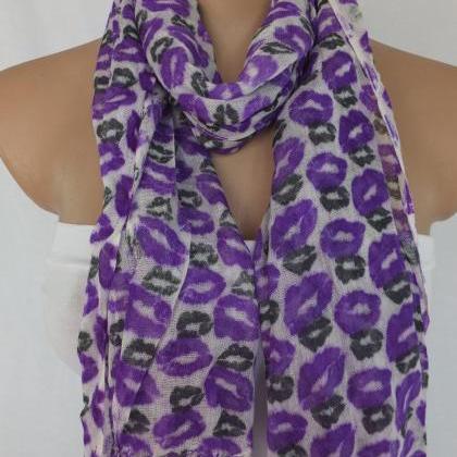 Purple scarf, lips printed scarf, l..