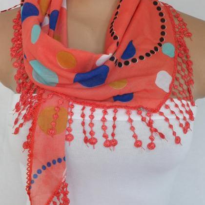 Red dots scarf,coral red fashion sc..