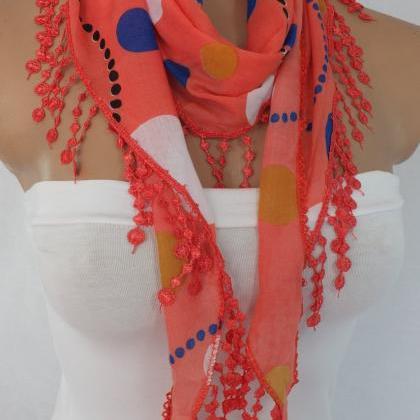 Red dots scarf,coral red fashion sc..