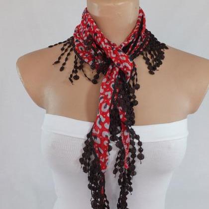 Red scarf, multicolor scarf, cotton..