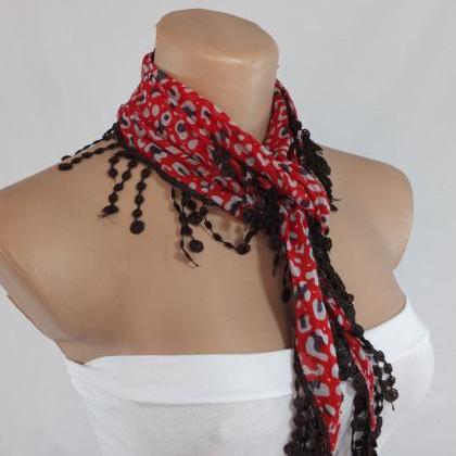 Red scarf, multicolor scarf, cotton..
