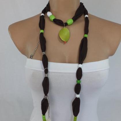 Brown Scarf Necklace ,beaded Necklace, Lariat..