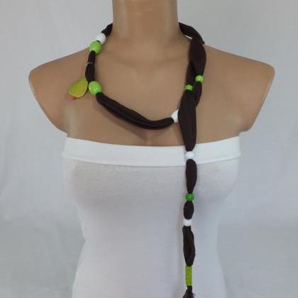 Brown Scarf Necklace ,beaded Necklace, Lariat..