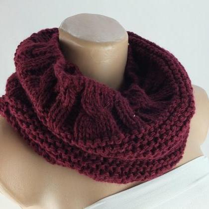 Knit Infinity Scarf, Bordeaux Scarf , Chunky..