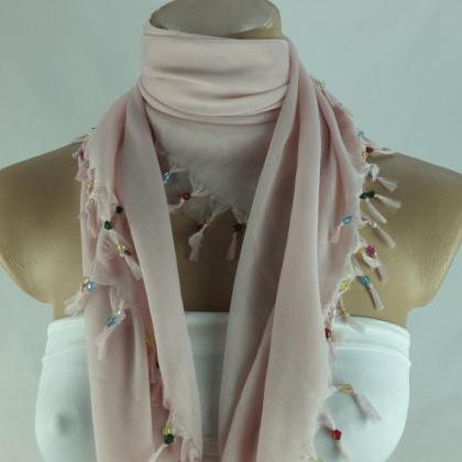 Pale pink scarf with cyrstal beads,..